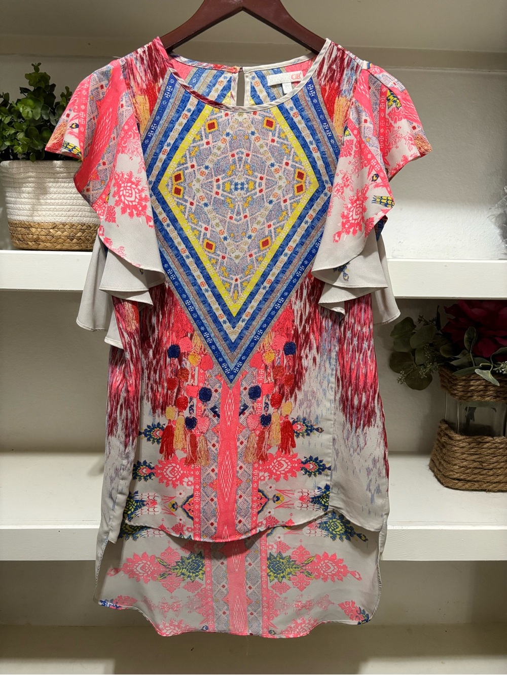 GBX Multicolor Geometric & Floral Print Tunic with Pink Accents